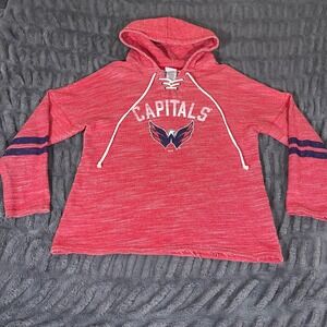 NHL Washington Capitals Lace Up Hoodie Red Heathered Womens Large L 12/14 NHL